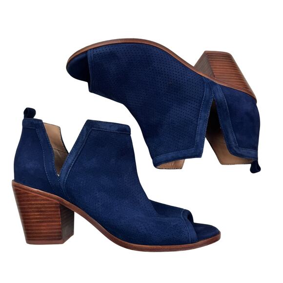 Anthropologie Shoes - Anthropologie Blue Suede Perforated Side Cutout Ankle Booties Women's Size 10